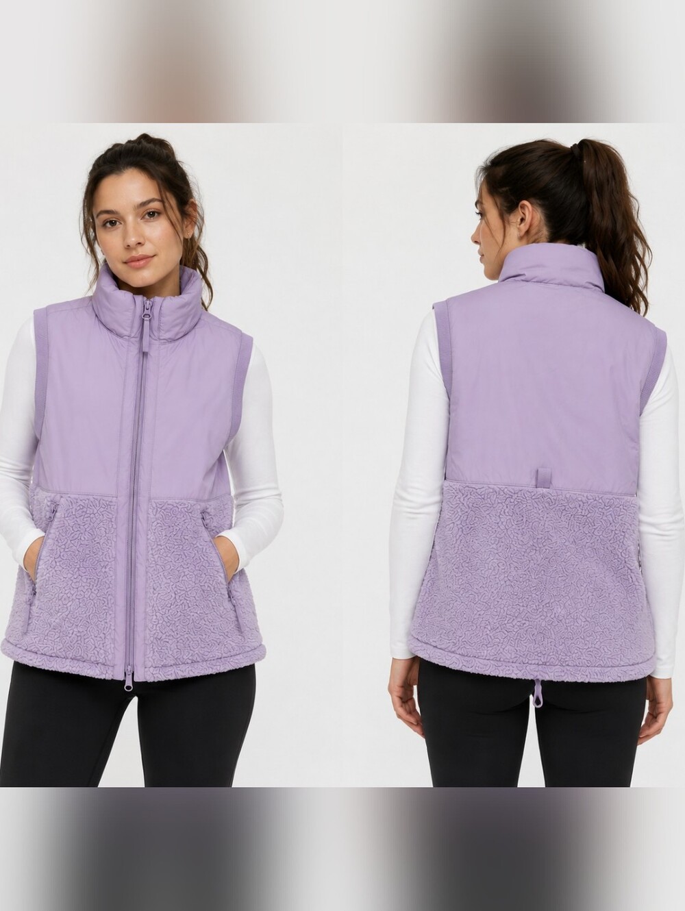 JoyLab Lavender Sherpa Hybrid Puffer Vest – Women’s Medium